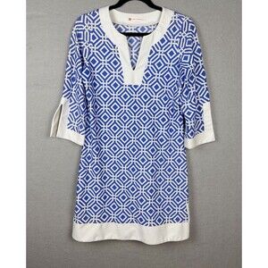 Jude‎ Connally Holly Dress Periwinkle White Geo Print Preppy 3/4slv M?